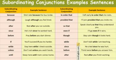 100 Subordinating Conjunctions Examples Sentences in English