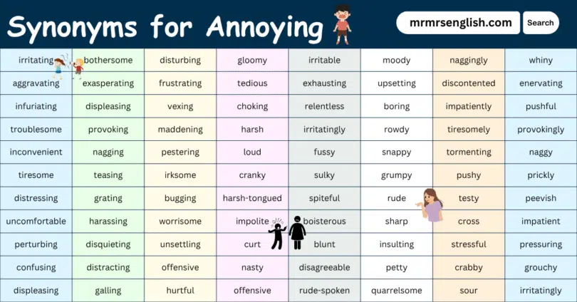 100 Synonyms for Annoying in English with their Pictures