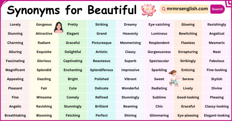 100 Synonyms for Beautiful​ in English with Pictures