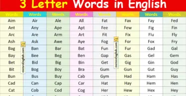 3 Letter Words in English – List of 1000 words with Pictures