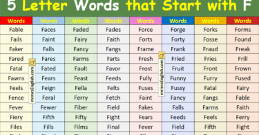 5 Letter Words that Start with F in English with Pictures