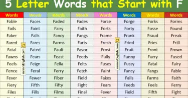 5 Letter Words that Start with F in English with Pictures