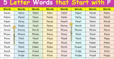 5 Letter Words that Start with P in English with Pictures
