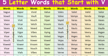 5 Letter Words that Start with V in English with Pictures