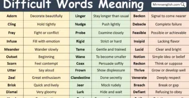 Difficult Words in English with meanings