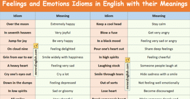 Feelings and Emotions Idioms with their meanings and Pictures