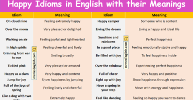Happy Idioms in English with their Meanings and Pictures