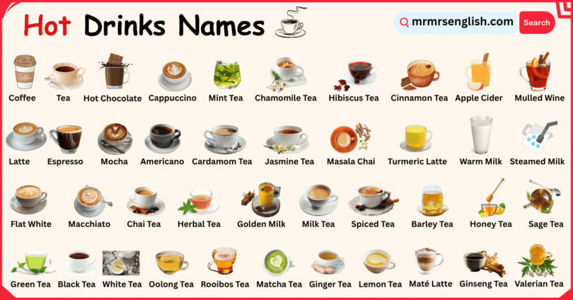 Hot Drinks Names in English with Their Pictures