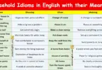 Household Idioms in English with their Meanings and Pictures
