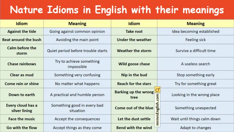 Nature Idioms in English with their meanings and Pictures