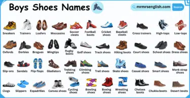 Shoes Names for Boys in English with Their Pictures