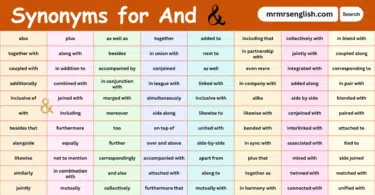 Synonyms for And in English with their Pictures