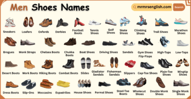 Types of Shoes Names for Men in English with Their Pictures