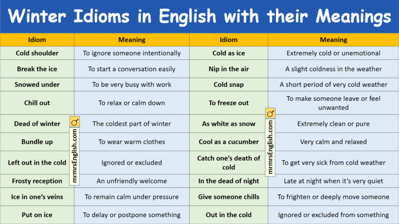 Winter Idioms in English with their Meanings and Pictures