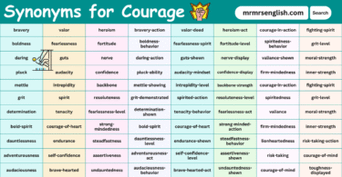 100 Synonyms for Courage English with their Pictures