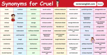 100 Synonyms for Cruel in English with their Pictures