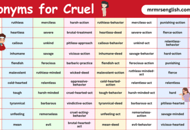 100 Synonyms for Cruel in English with their Pictures