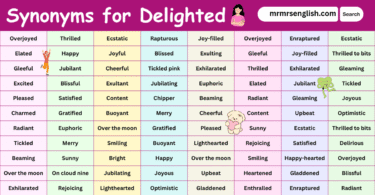 100 Synonyms for Delighted in English with their Pictures