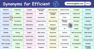 100 Synonyms for Efficient in English with their Pictures