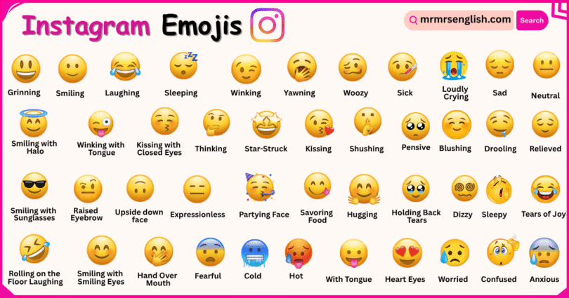 Instagram Emoji Meanings Names in English with Their Pictures