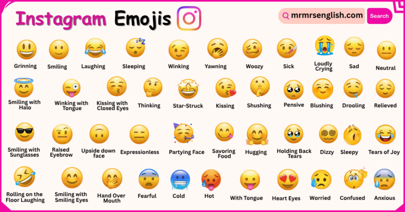 Instagram Emojis Names in English with Their Pictures