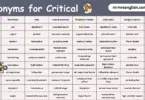 List of Synonyms for Critical English with their Pictures