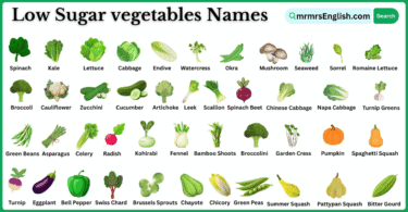 Low Sugar Vegetables Names in English with Their Pictures