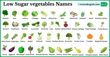Low Sugar Vegetables Names in English with Their Pictures