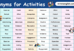Synonyms for Activities in English with their Pictures