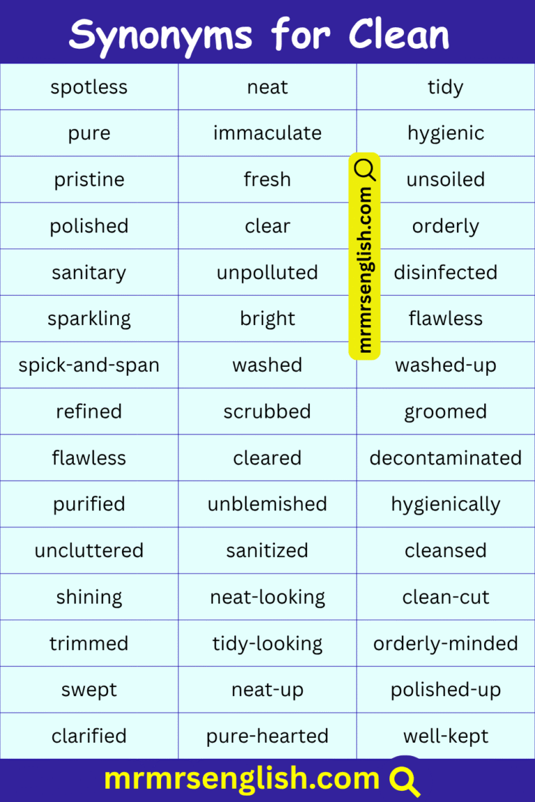 100 Synonyms for Clean in English with their Pictures - MR MRS ENGLISH