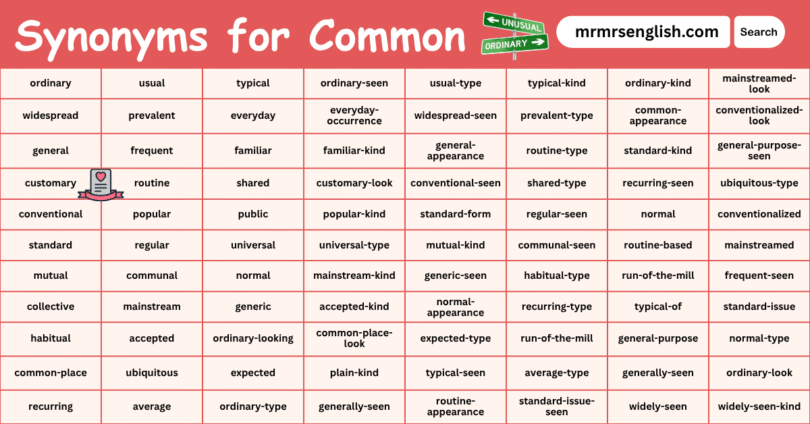 Synonyms for Common in English with their Pictures