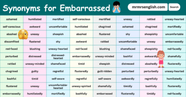 Synonyms for Embarrassed in English with their Pictures