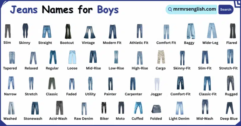 Types of Jeans Names for Boys with their Pictures