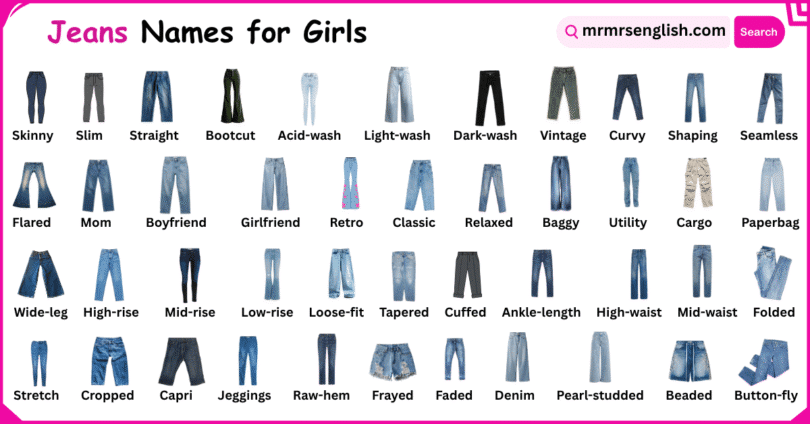 Types of Jeans Names for Girls in English with their Pictures