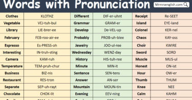 100 Words with Pronunciation in English with Their Pictures