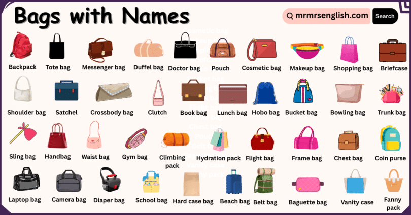 Different Types of Bags Names in English with Their Pictures