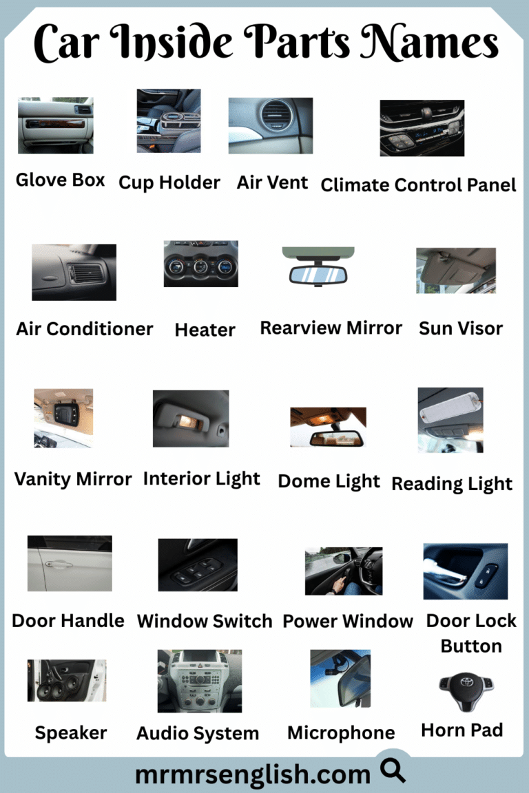 Car Inside Parts Names in English with Their Pictures - MR MRS ENGLISH