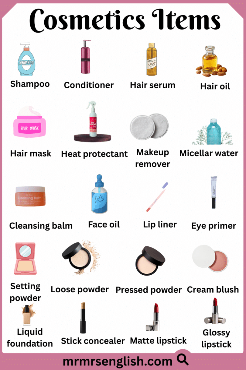 Cosmetics Items Names in English with Their Pictures - MR MRS ENGLISH