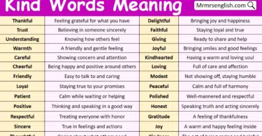 Kind Words with Meaning in English with Pictures