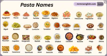Pasta Names in English with Their Pictures