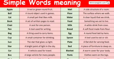 Simple Words with Meaning in English with Pictures