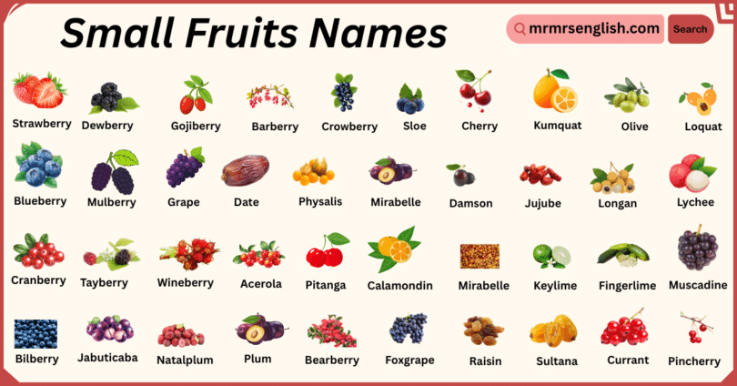 Small Fruits Names in English with Their Pictures