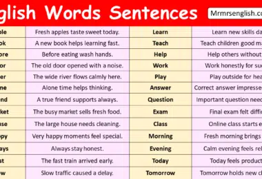 English Words with Sentences in English with Pictures