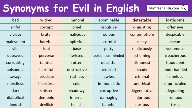 Synonyms for Evil in English