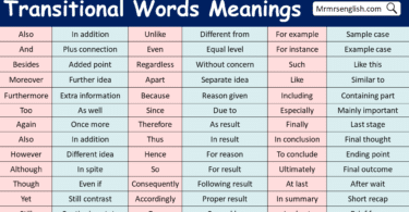Transitional Words with Meanings in English