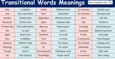 Transitional Words with Meanings in English