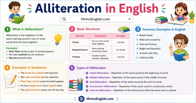 Alliteration meaning in English with Examples and Picture