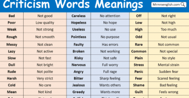 Criticism Words in English