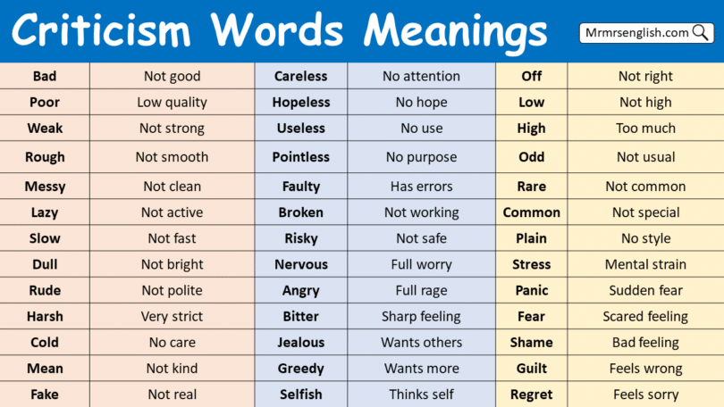 Criticism Words in English