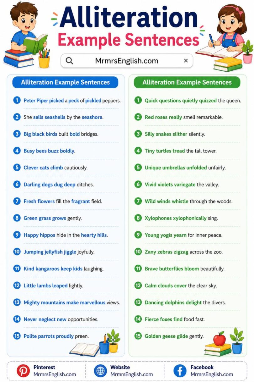 Alliteration meaning in English with Examples and Picture - MR MRS ENGLISH